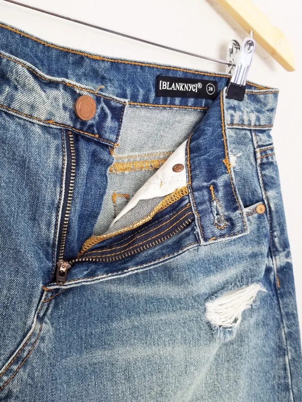 Blank NYC Denim Skirt 28 Fray Distressed Blue Jean Mini High Waist 100% Cotton